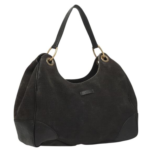 GUCCI Shoulder Bag Canvas Outlet Black Gold - Picture 1 of 16